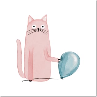 Funny cat with a balloon Posters and Art